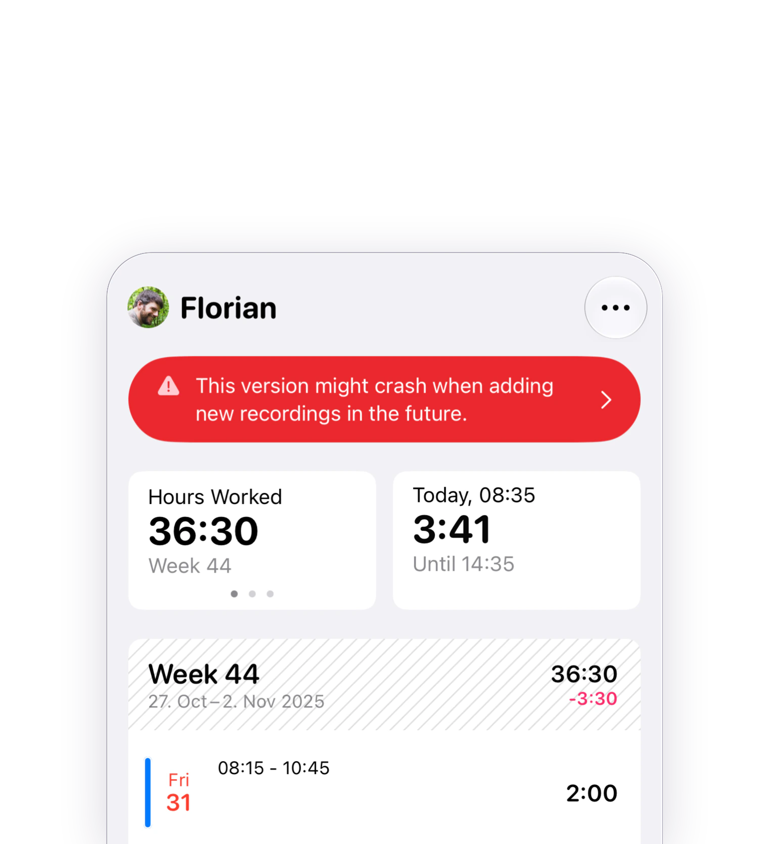 In-app alert shown at the top of an iOS app
