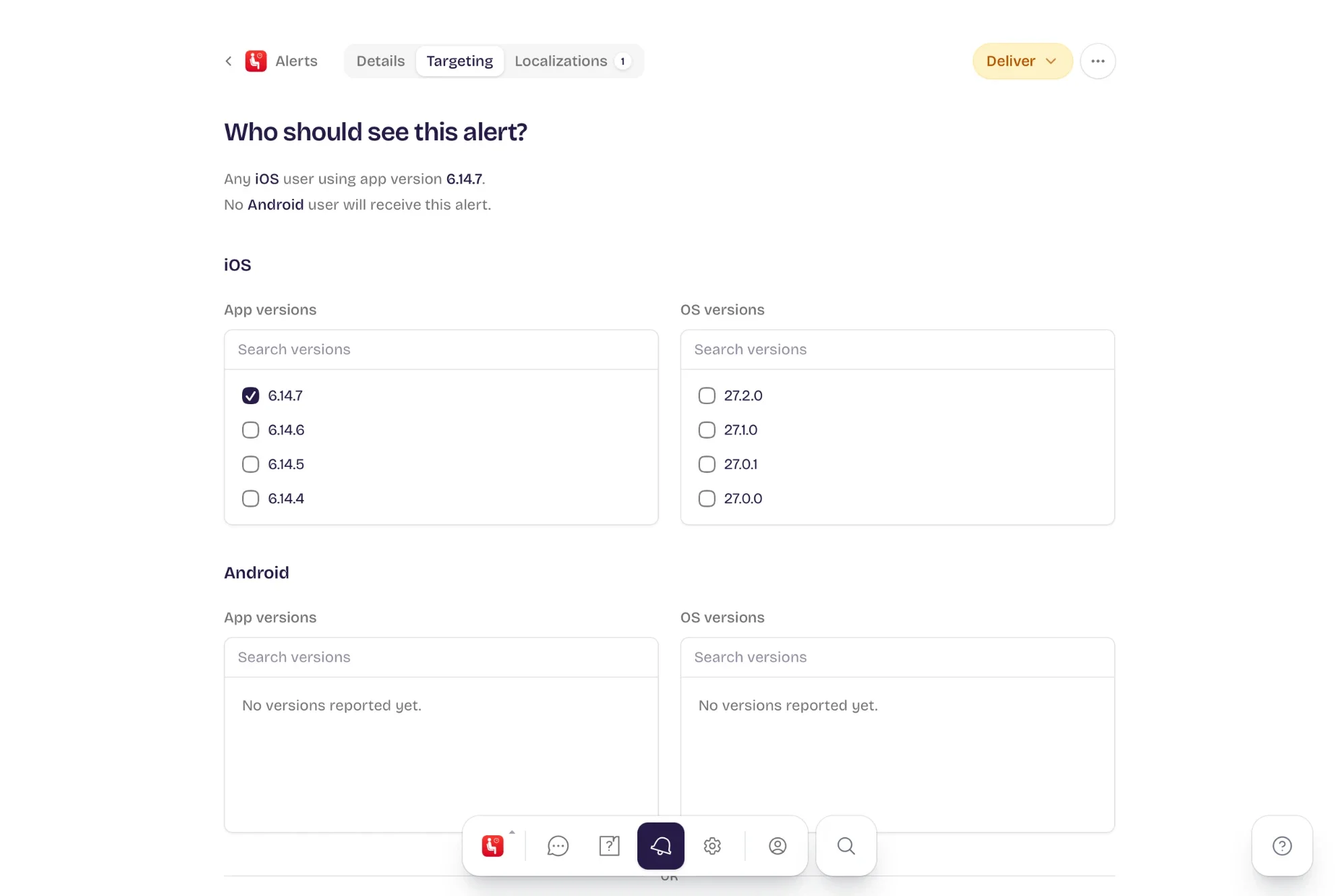 Targeting an alert by app and OS version in the mobile_joe dashboard
