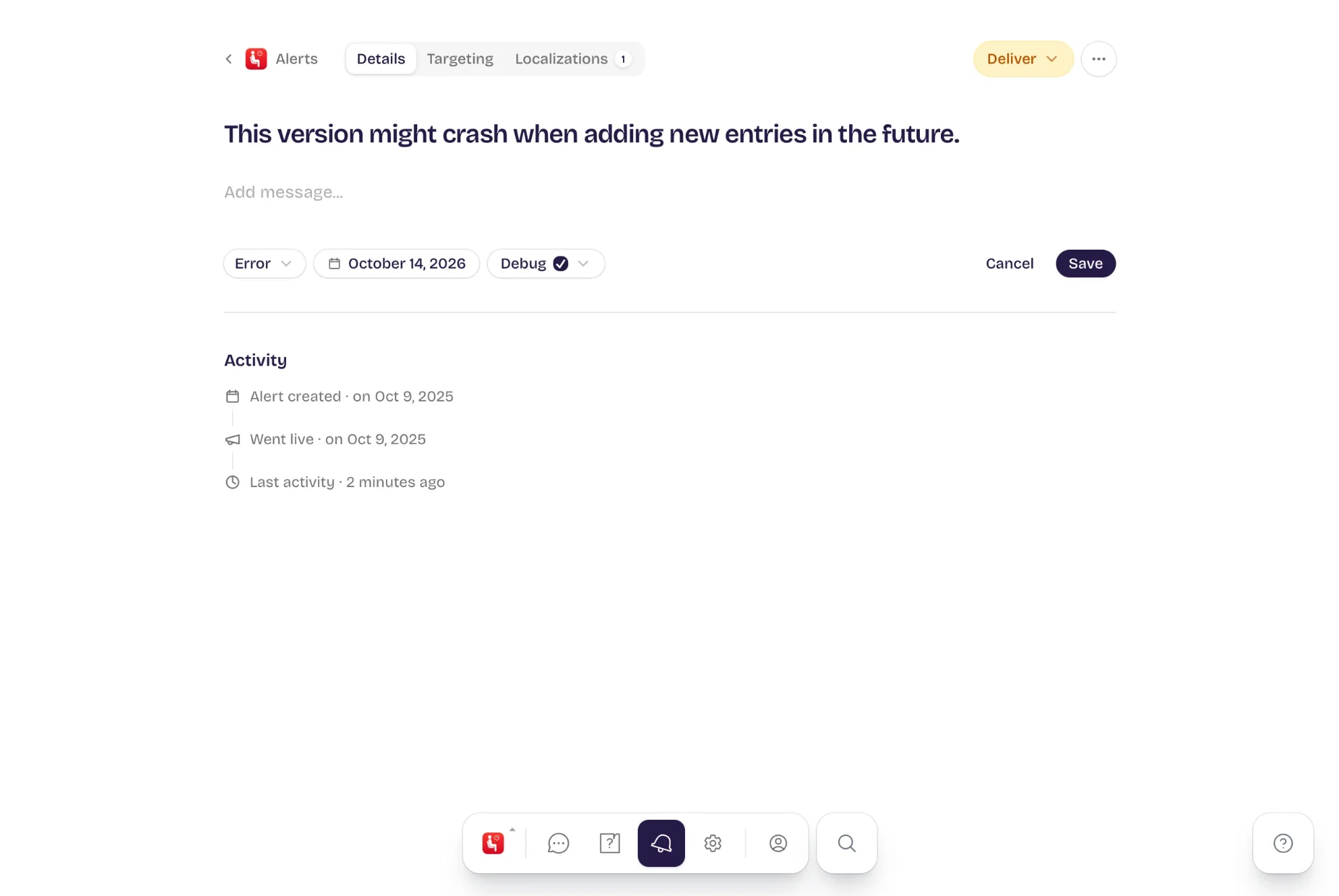 Editing an alert in the mobile_joe dashboard
