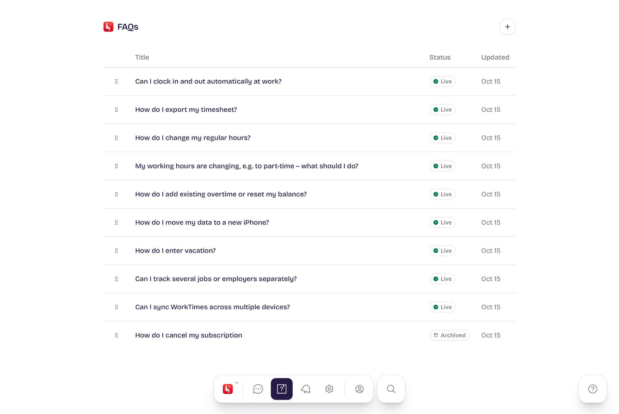 FAQ list in the mobile_joe dashboard