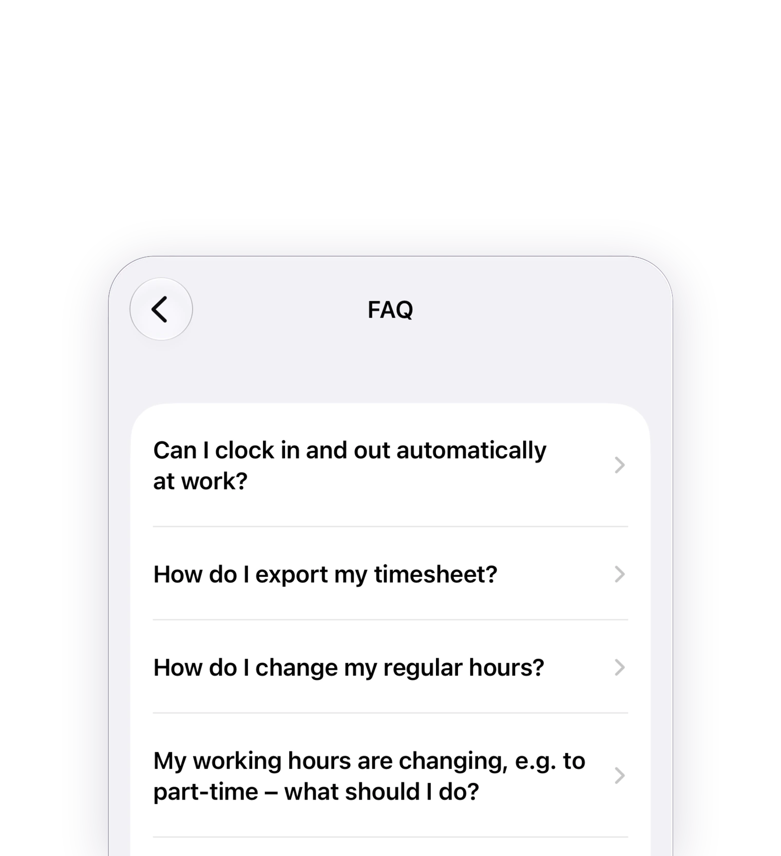 FAQ screen in an iOS app